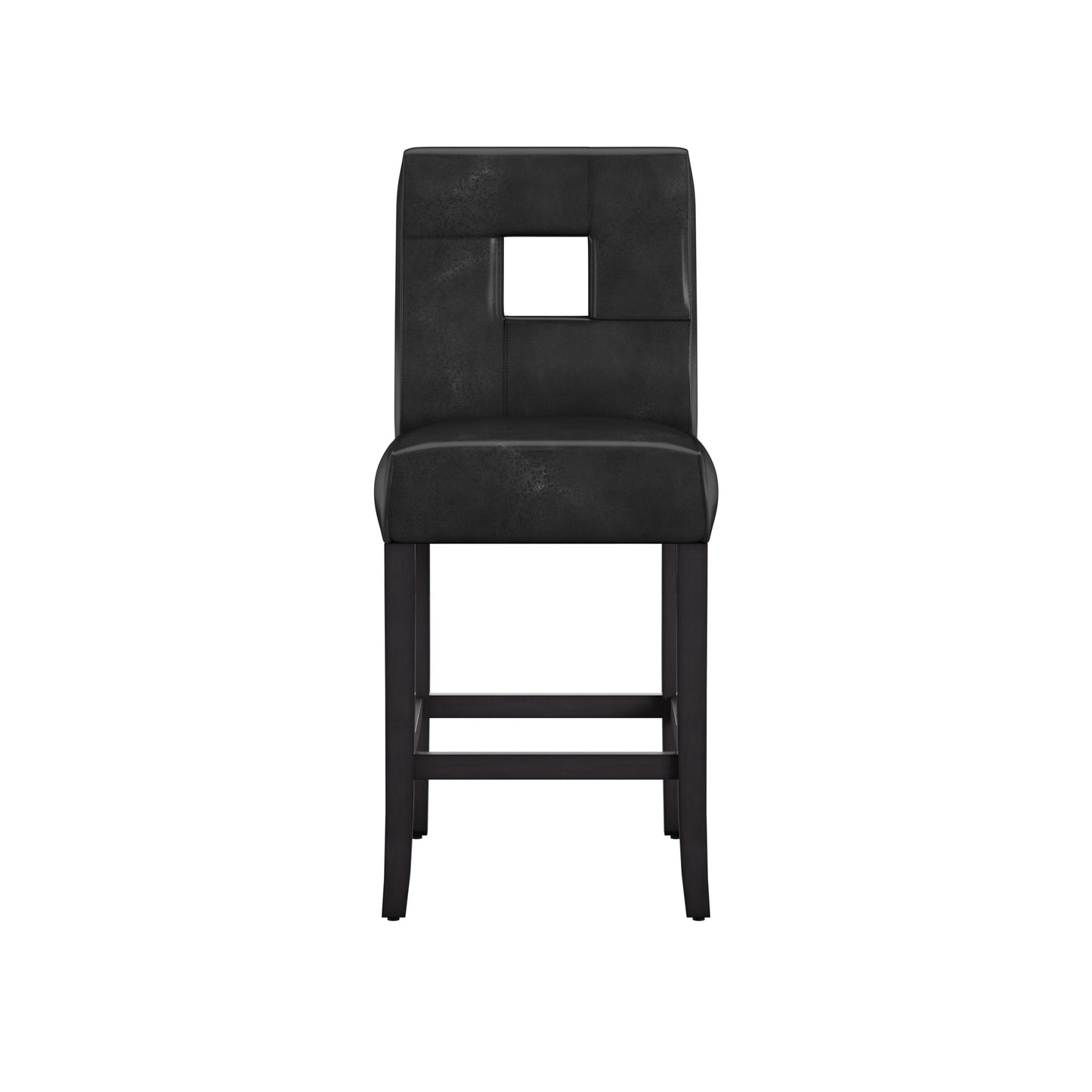 Keyhole Counter Height High Back Stools (Set of 2) - Black Faux Leather