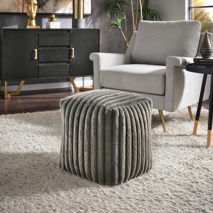 Upholstered Square Pouf Ottoman - Dark Gray Channal Furry Fabric