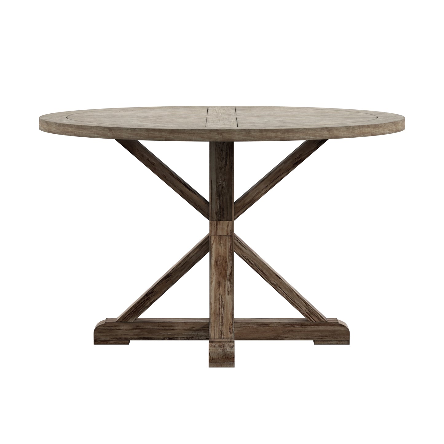 Rustic X-Base Round Pine Finish Dining Table - Antique Gray Finish, 48-inch