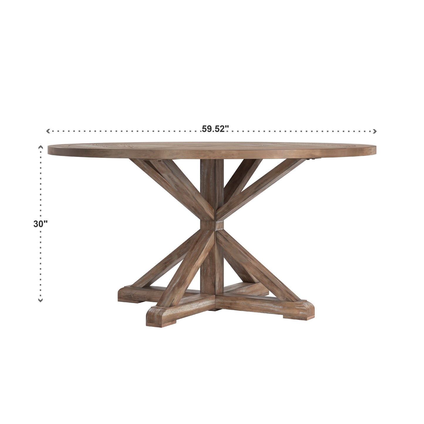 Rustic X-Base Round Pine Finish Dining Table Set - Gray Linan, Ornata Chair Backs