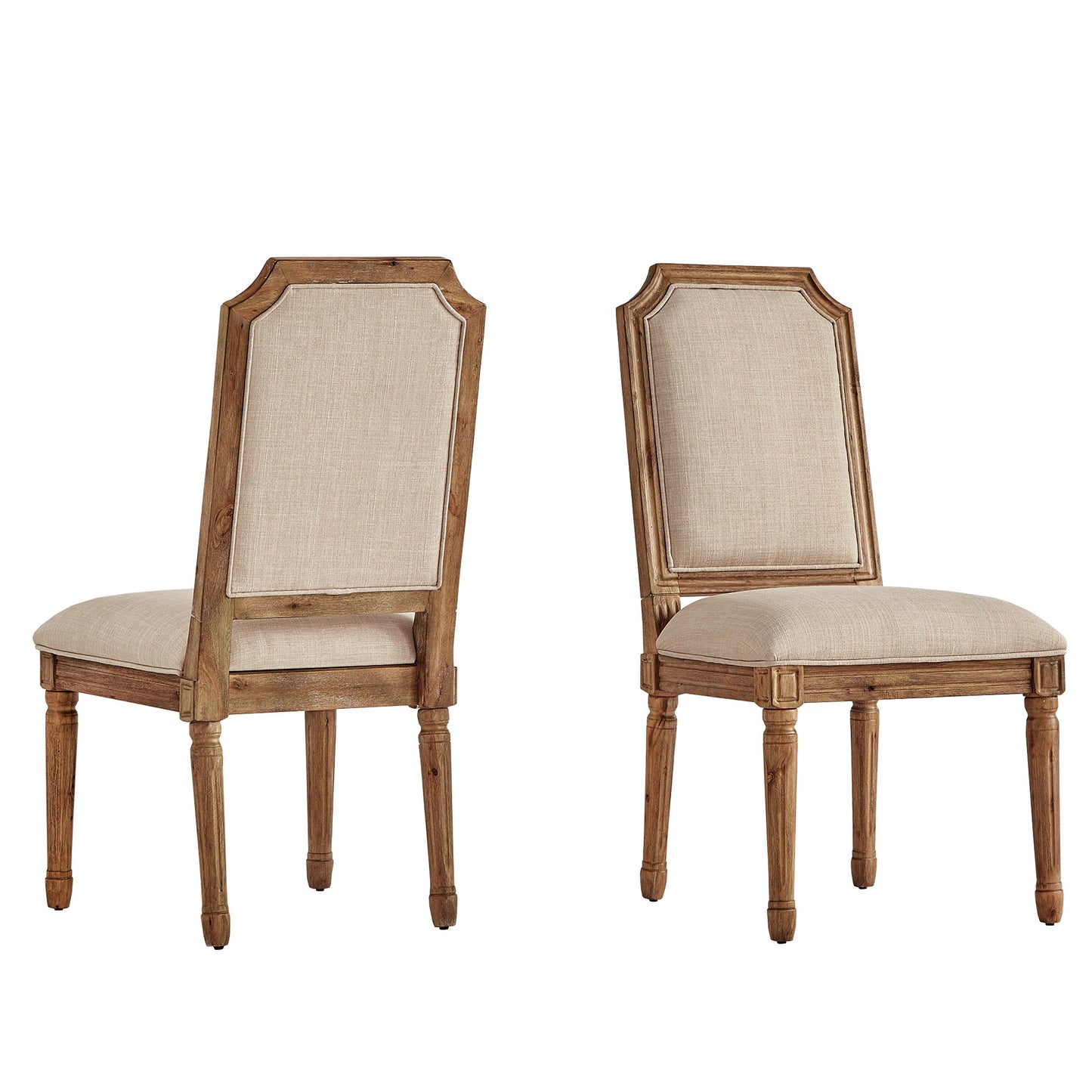 Arched Linen and Wood Dining Chairs (Set of 2) - Beige Linen, Natural Finish