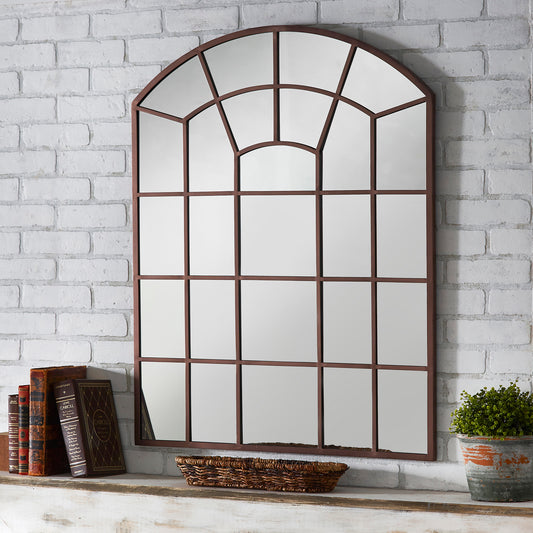 Metal Arched Windowpane Wall Mirror - Bronze Finish