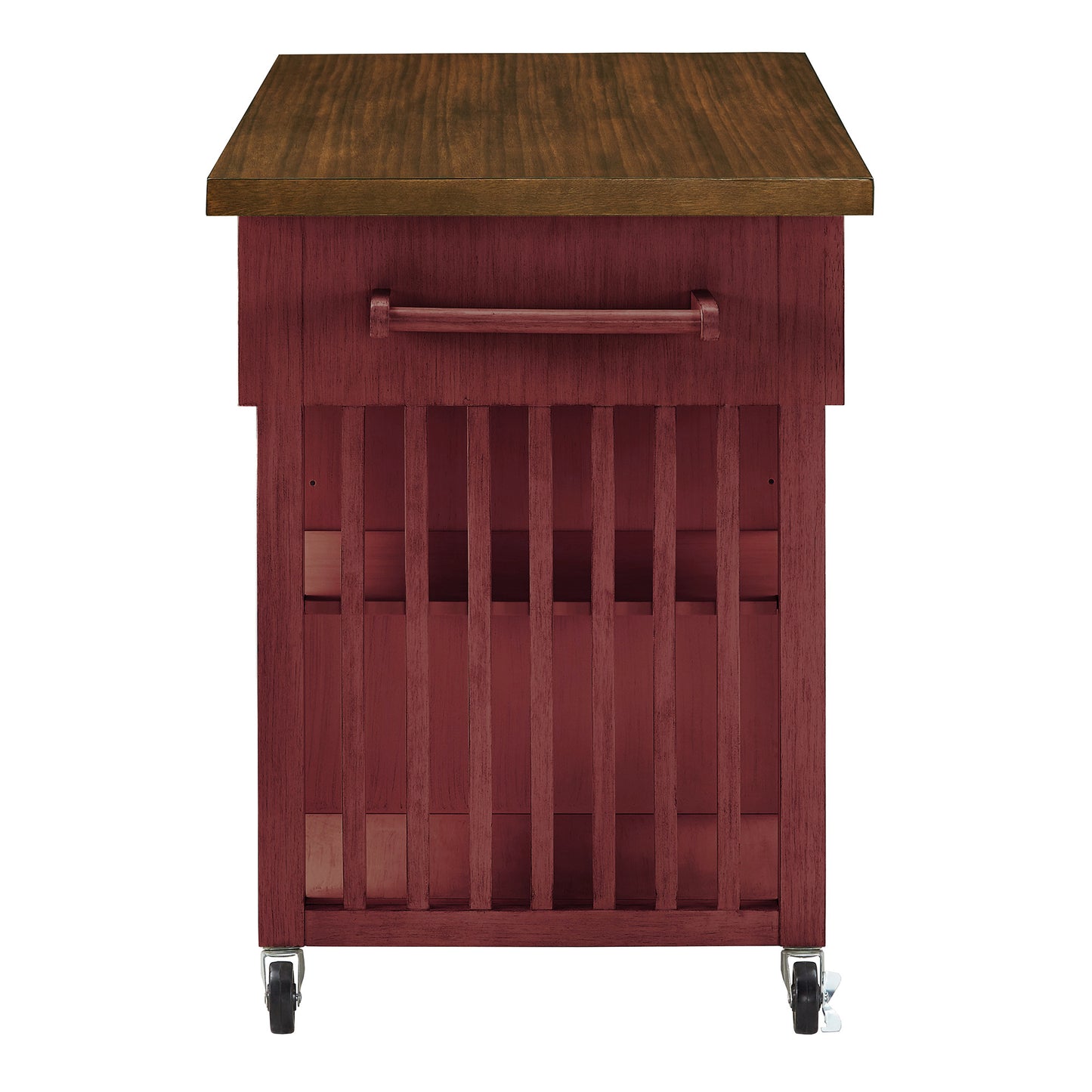 Two-Tone Kitchen Island with Wine Rack - Oak Top with Antique Berry Base