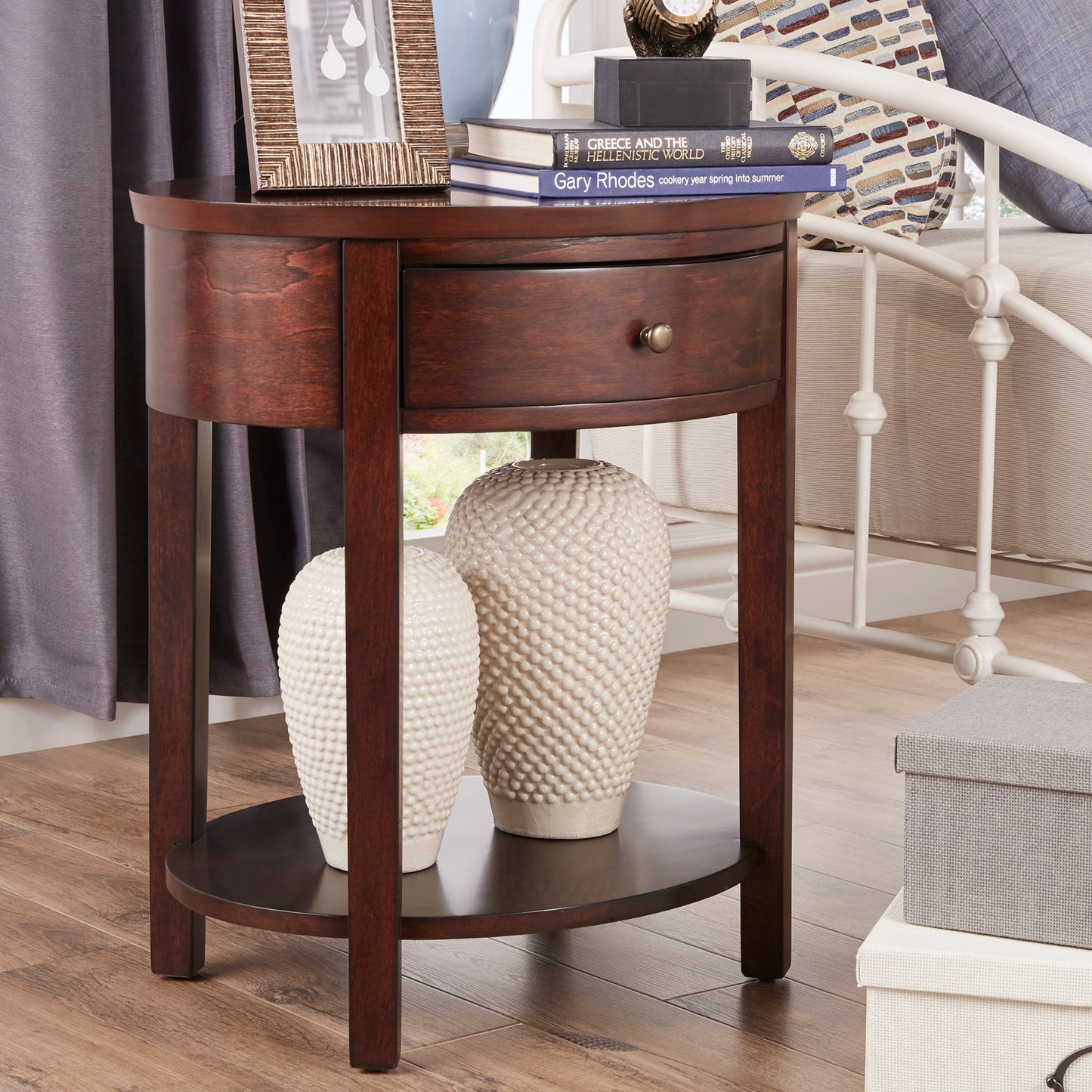 1-Drawer Oval End Table - Espresso