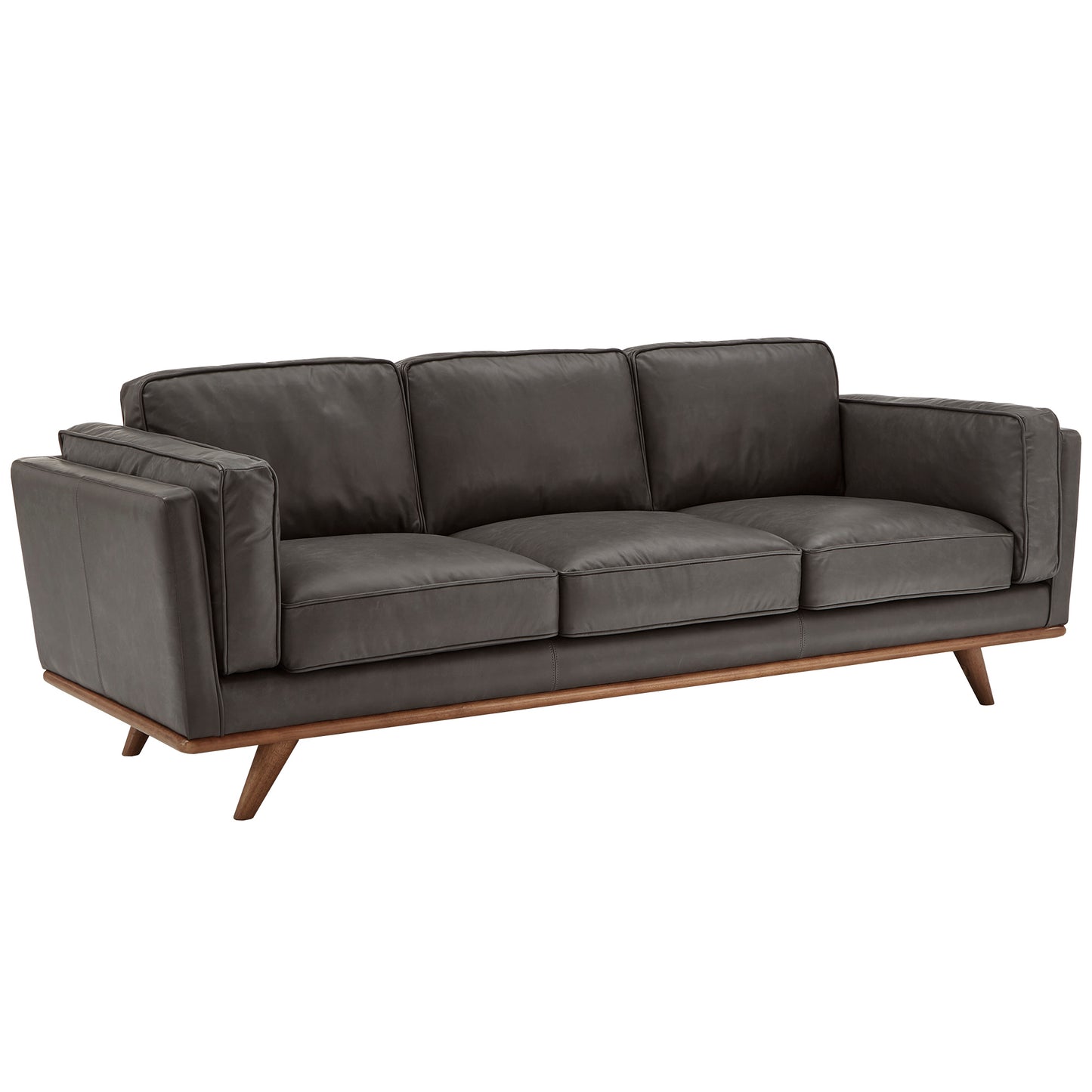 Dark Oak and Gray Oxford All Leather Sofa