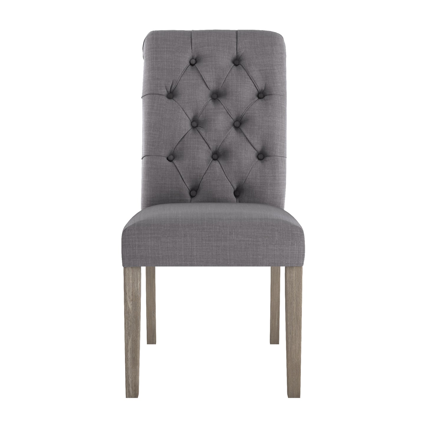 Tufted Rolled Back Parsons Chairs (Set of 2) - Gray Finish, Gray Linan