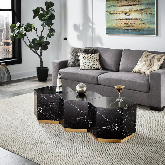 Faux Marble Coffee Table - Black, Hexagon