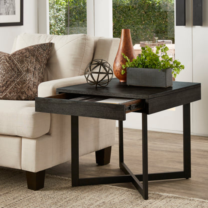 Wood Finish End Table with One Drawer - Black Finish