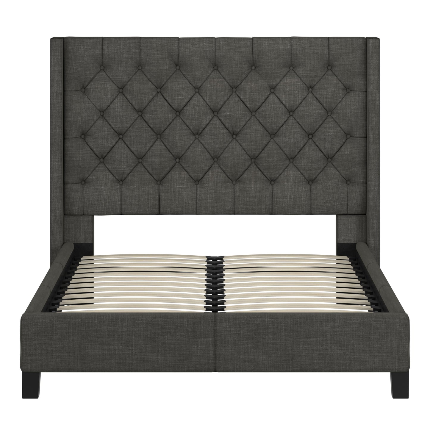 Wingback Button Tufted Platform Bed - Dark Gray Linen, Full