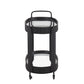 Black Finish Metal Oval Bar Cart with Clear Tempered Glass