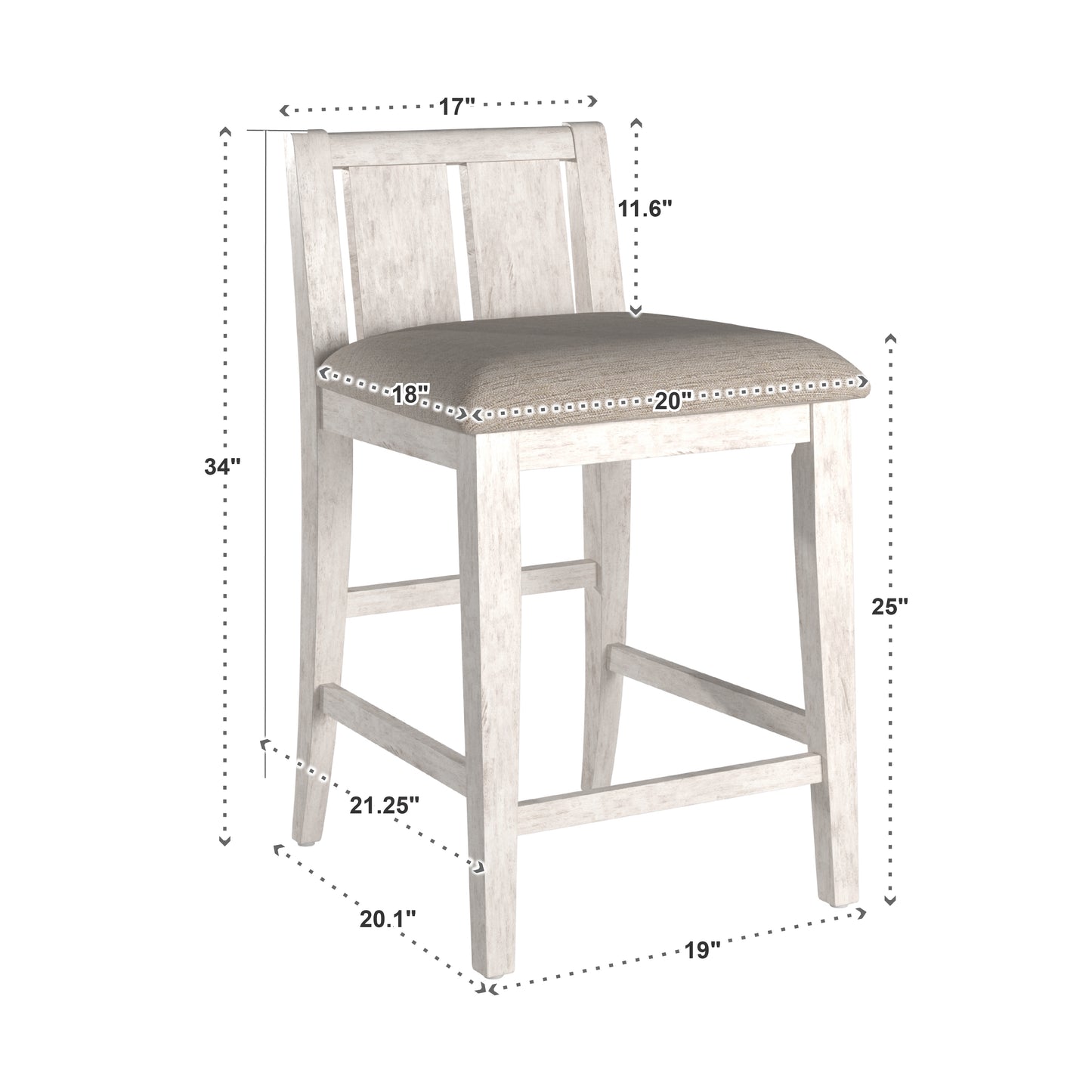 Two-Tone Fabric Counter Height Chairs (Set of 2) - Whita Finish, Gray Fabric