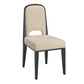 Wood Finish Cream Fabric Channel Stitching Dining Chair (Set of 2) - Black Oack