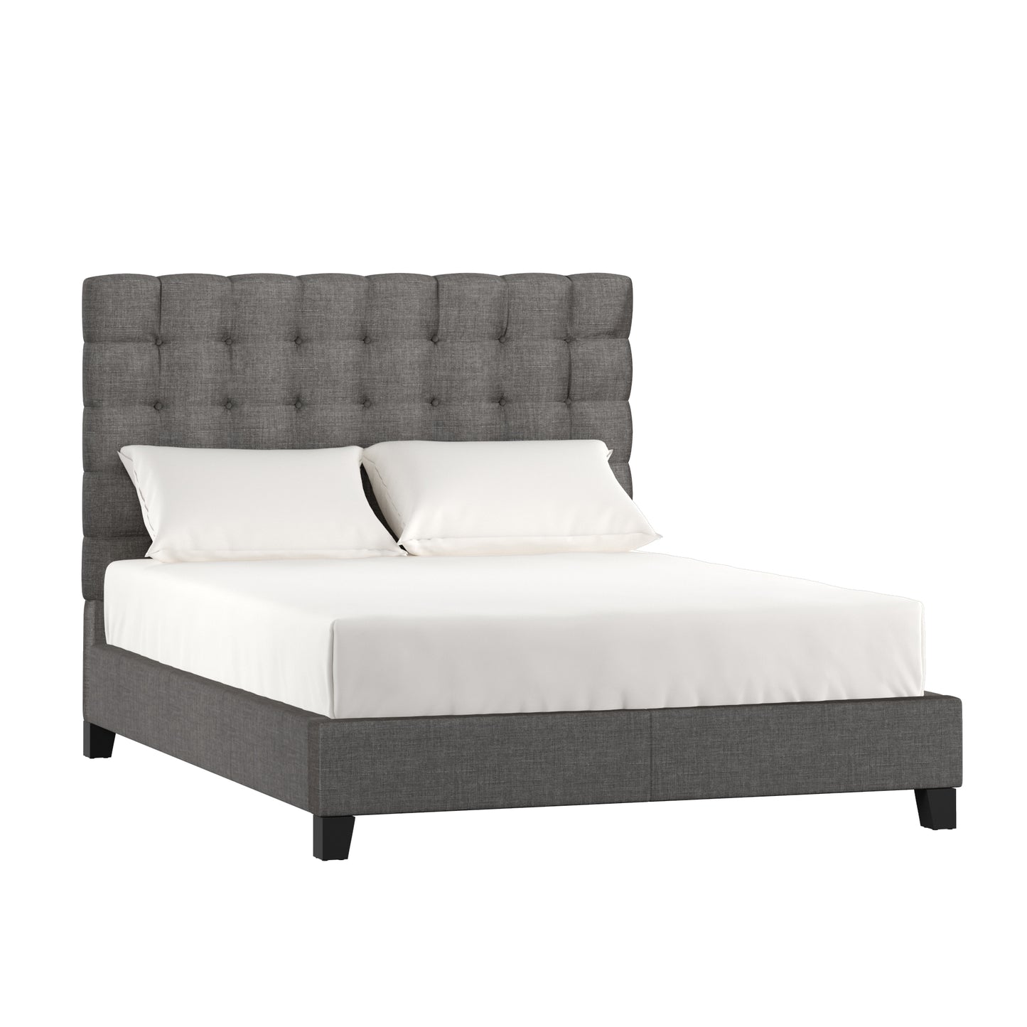 Button Tufted Linen Upholstered Bed - Gray, Quaan