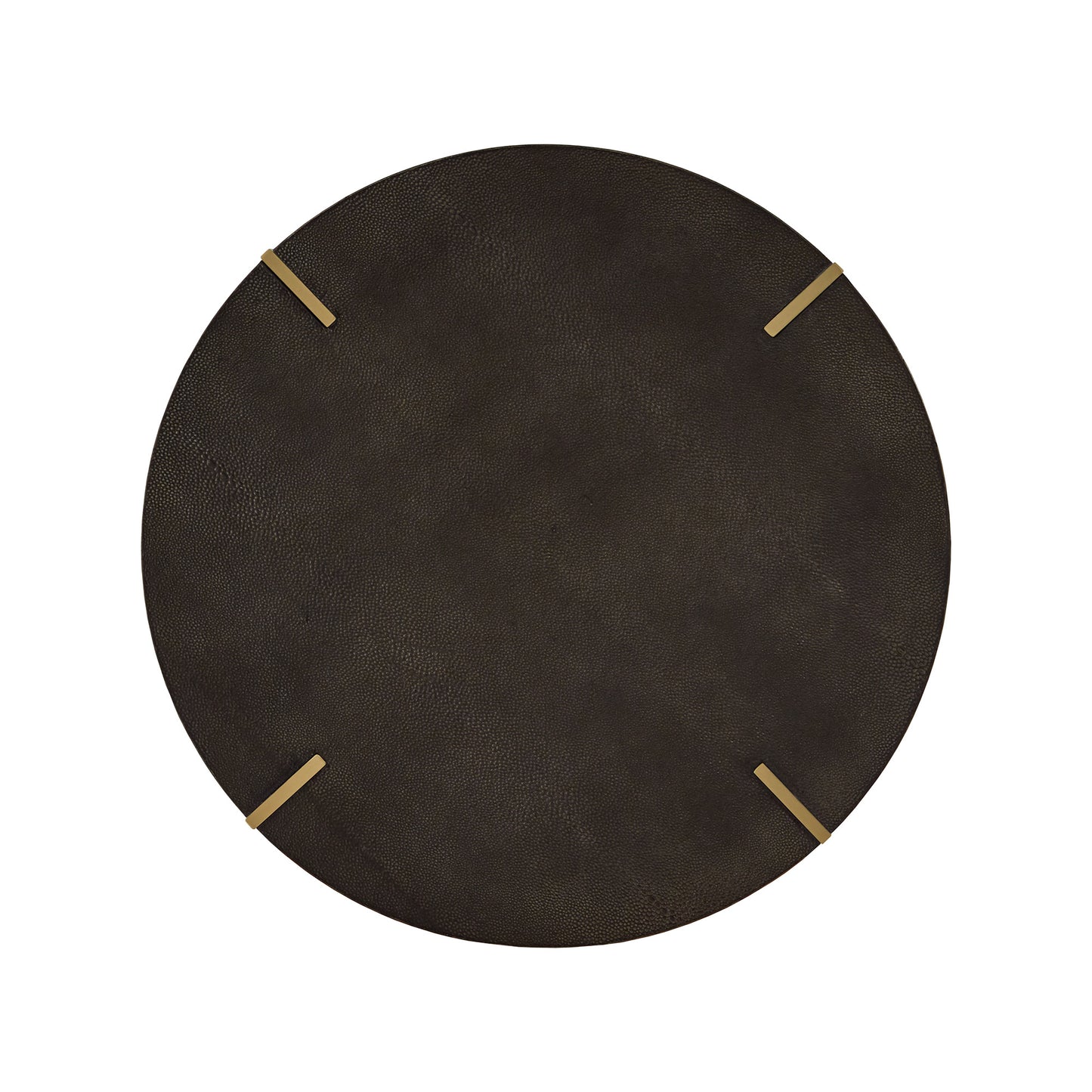 Gold Finish Metal Dark Brown Faux Shagreen Round Table - Dark Brown, End Table