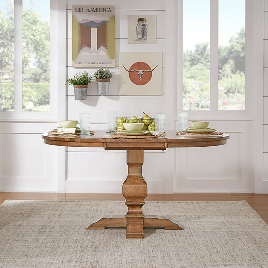 Two-Tone Oval Solid Wood Top Extending Dining Table - Oak Top with Oak Base