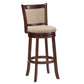 Upholstered Back Swivel Stool - 29" Bar Height, Cherry Finish, Beige Linen