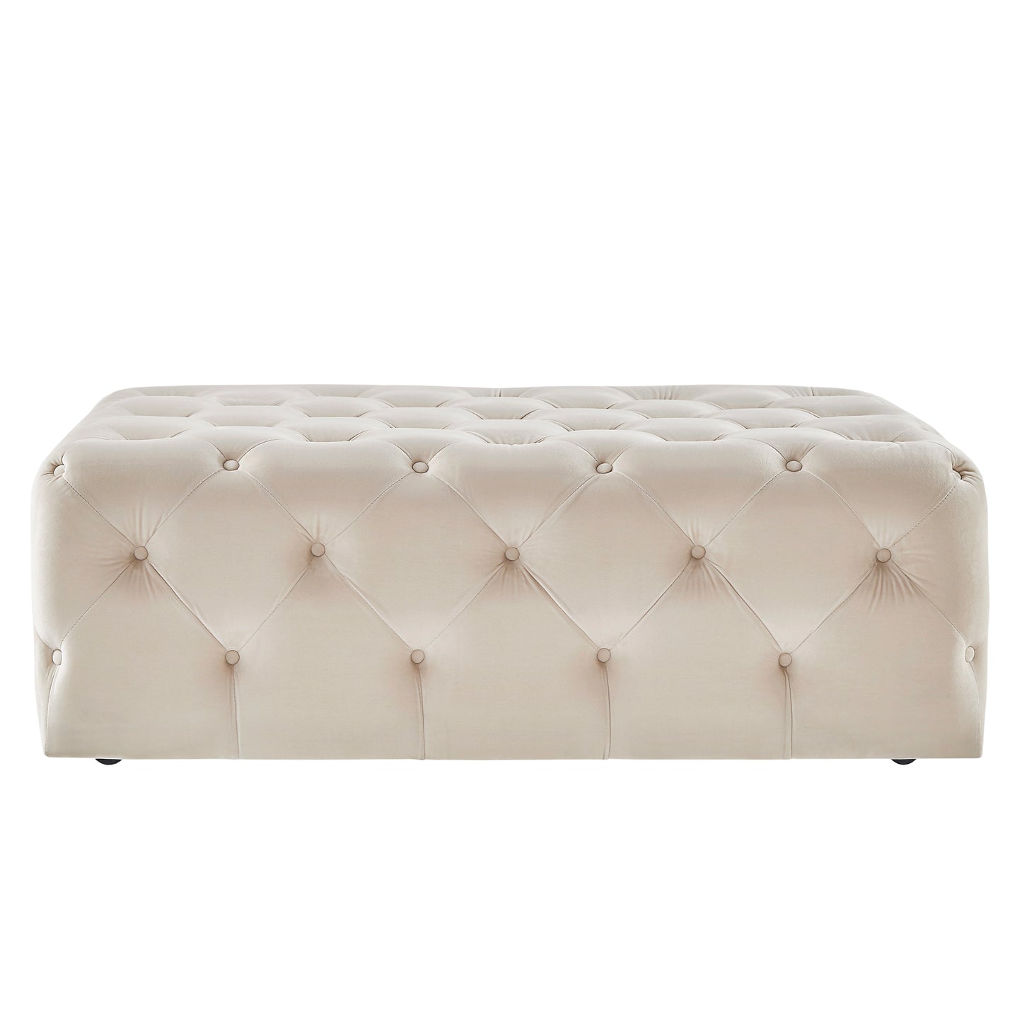 Rectangular Tufted Ottoman with Casters - Beige Velvet