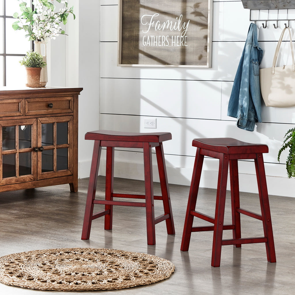 Saddle Seat 24" Counter Height Backless Stools (Set of 2) - Antique Berry Finish