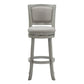 Upholstered Back Swivel Stool - 29" Bar Height, Antique Gray Finish, Gray Linen