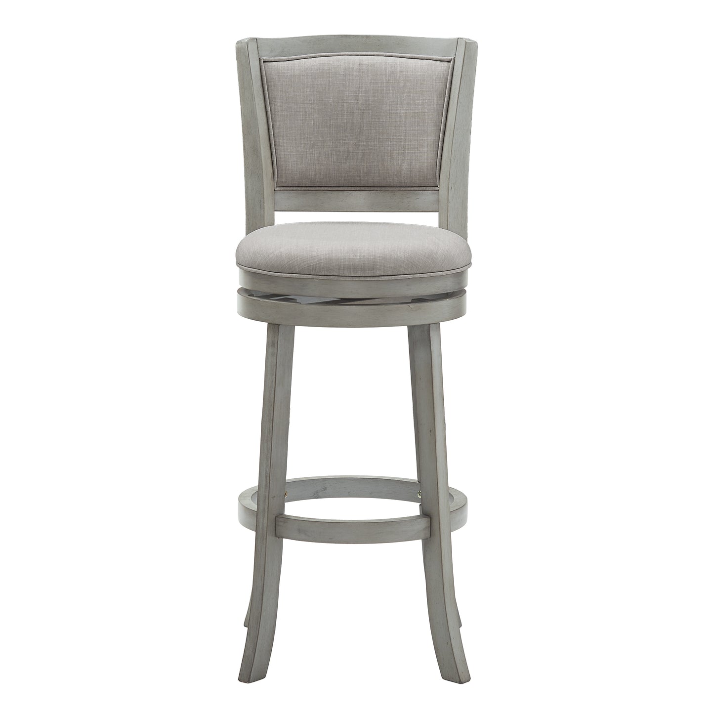 Upholstered Back Swivel Stool - 29" Bar Height, Antique Gray Finish, Gray Linen