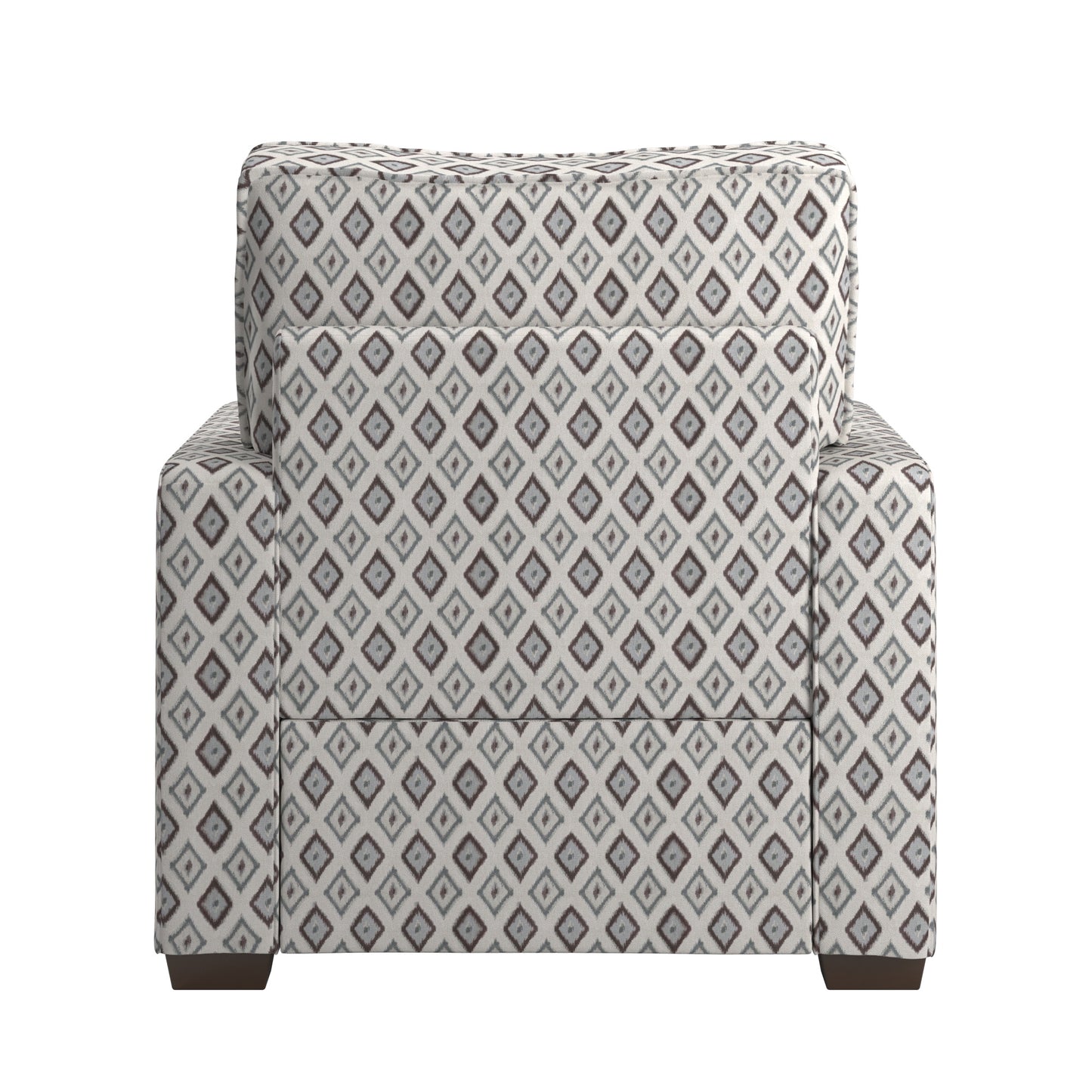 Modern Fabric Upholstered Square Arm Sofa - Living Room Chair, Brown and Blue Diamond Pattern Fabric