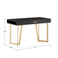 Black Finish Writing Desk with Gold Metal Base