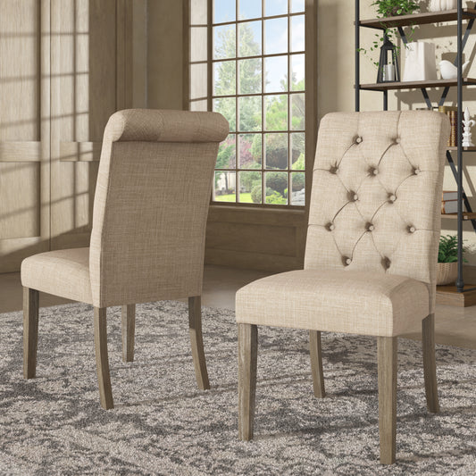 Tufted Rolled Back Parsons Chairs (Set of 2) - Gray Finish, Baiga Linan