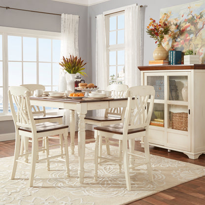 Counter Height Two-Tone Extending Dining Set - Antique White, Scroll Back, 5-Piece Set