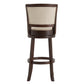 Upholstered Back Swivel Stool - 29" Bar Height, Dark Cherry Finish, Beige Linen