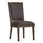 Ornate Linen and Wood Dining Chairs (Set of 2) - Dark Gray Linen, Brown Finish