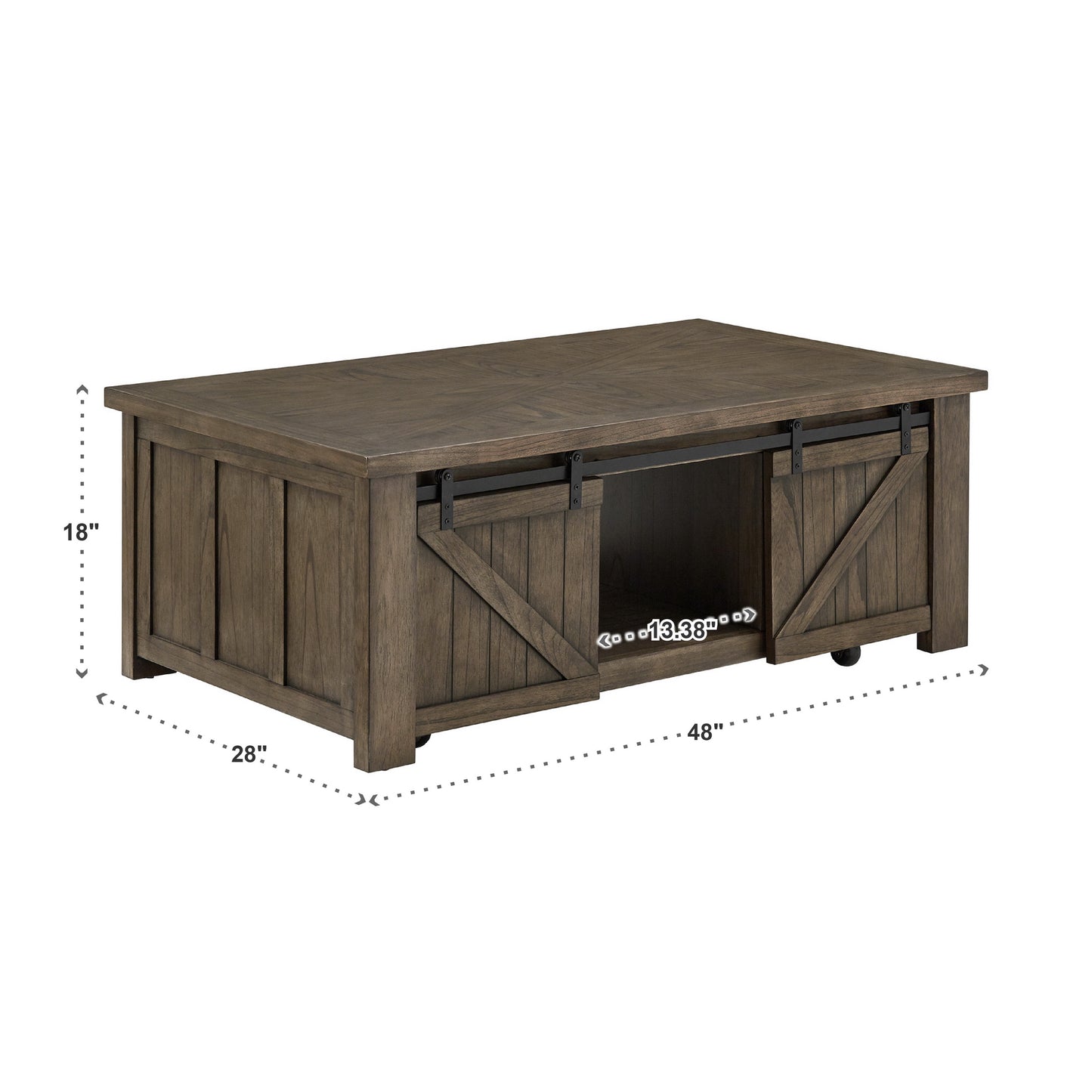 Barn Door Coffee Table with Storage - Antiqua Gray Finish