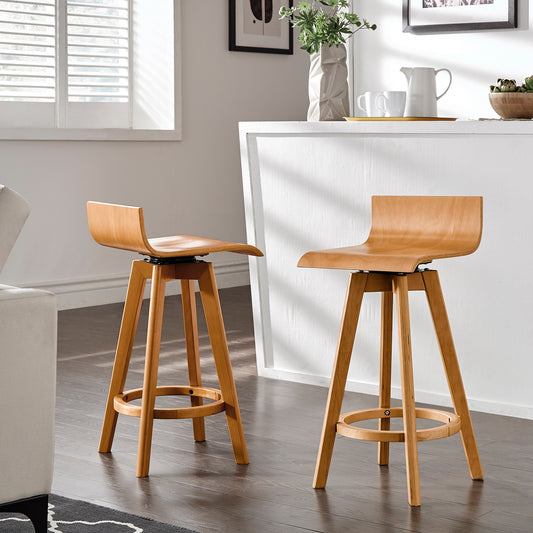 Mid-Century Modern Swivel Wood Stool (Set of 2) - Natural Finish, Counter Height