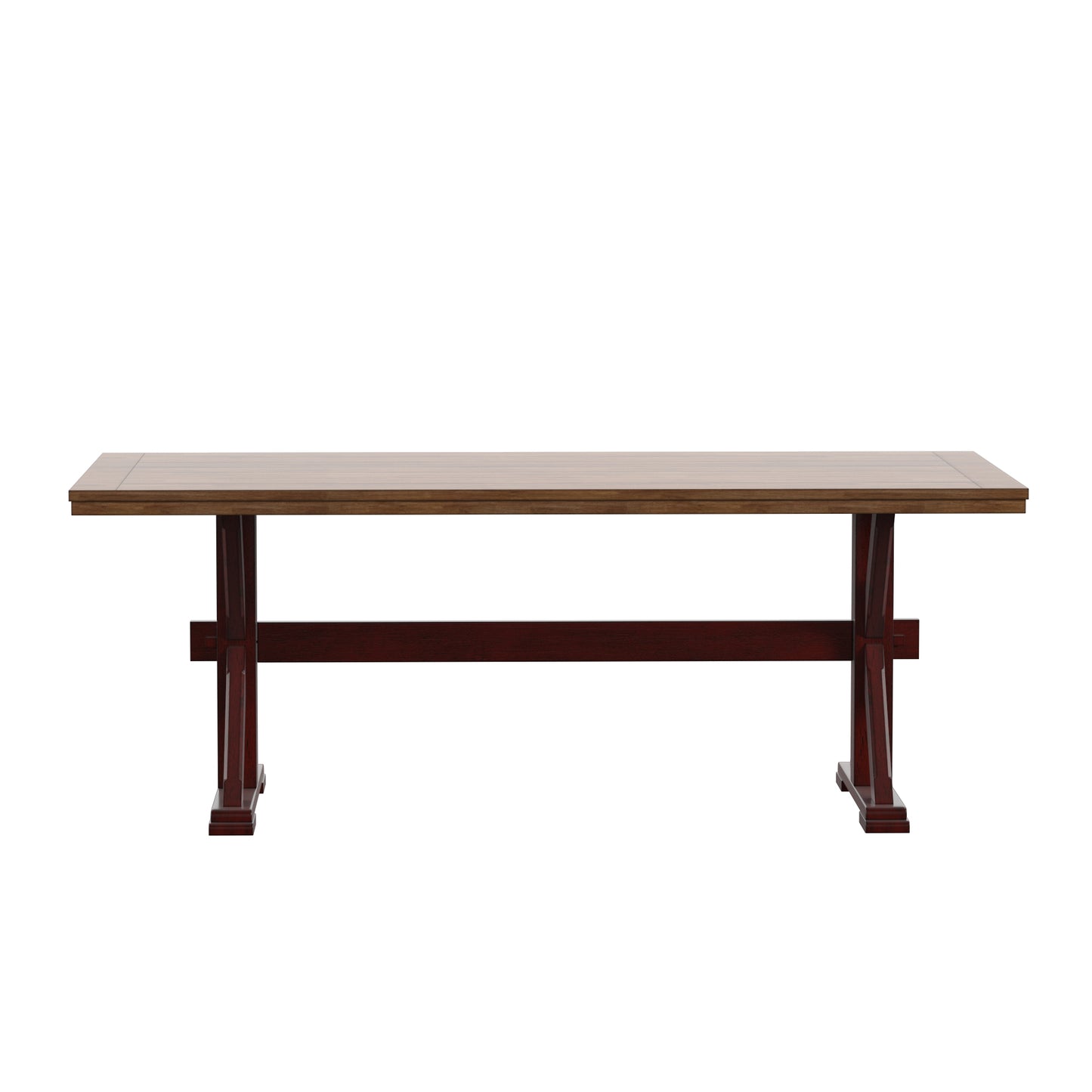 78-inch Oak Top Dining Table With X-Base - Oak Top with Berry Red Base