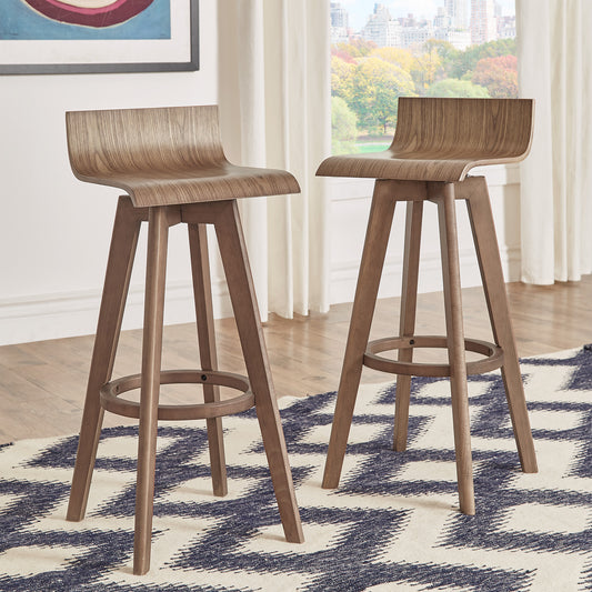 Mid-Century Modern Swivel Wood Stool (Set of 2) - Walnut Finish, Bar Height