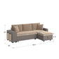 Multifunctional Two-Tone Fabric Convertible Chaise Sofa with Two Ottomans, Two Pillows, and Storage - Brown