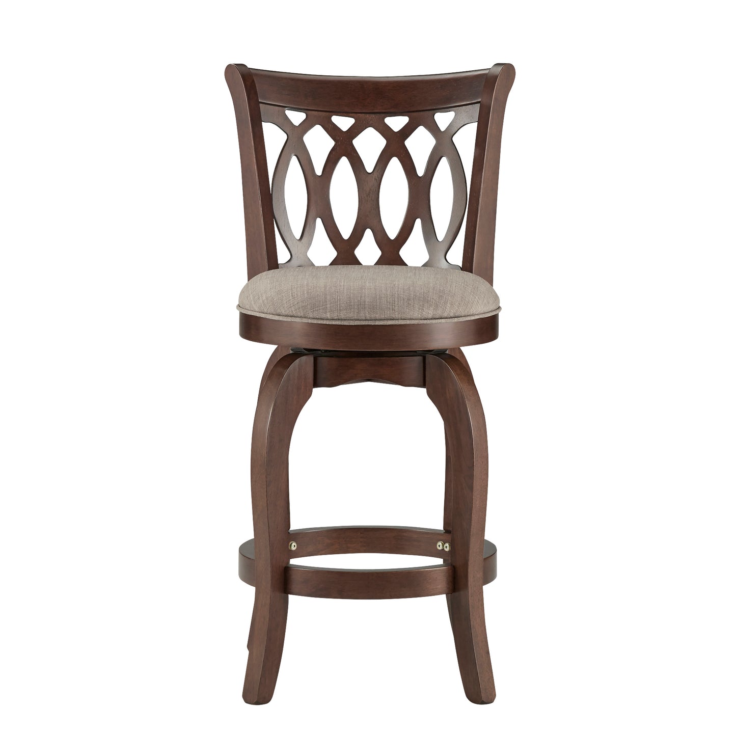 Scroll Back Swivel Stool - 24" Counter Height, Cherry Finish, Gray Linen