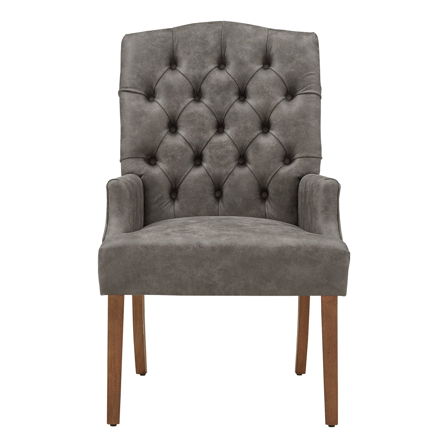 Light Distressed Natural Finish Polished Microfiber Tufted Dining Chair - Gray Polished Microfiber