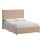 Nailhead Linen Headboard Storage Platform Bed - Beige Linen, Full (Full Size)