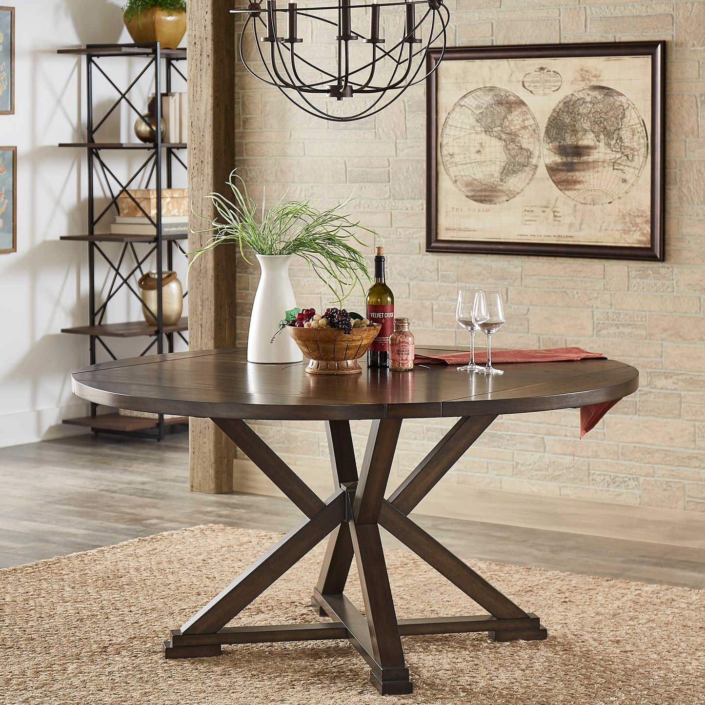 Espresso Convertible Dining Table with Lazy Susan