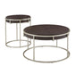 Round Table with Metal Base - Dark Walnut Finish, End Table and Coffee Table Set