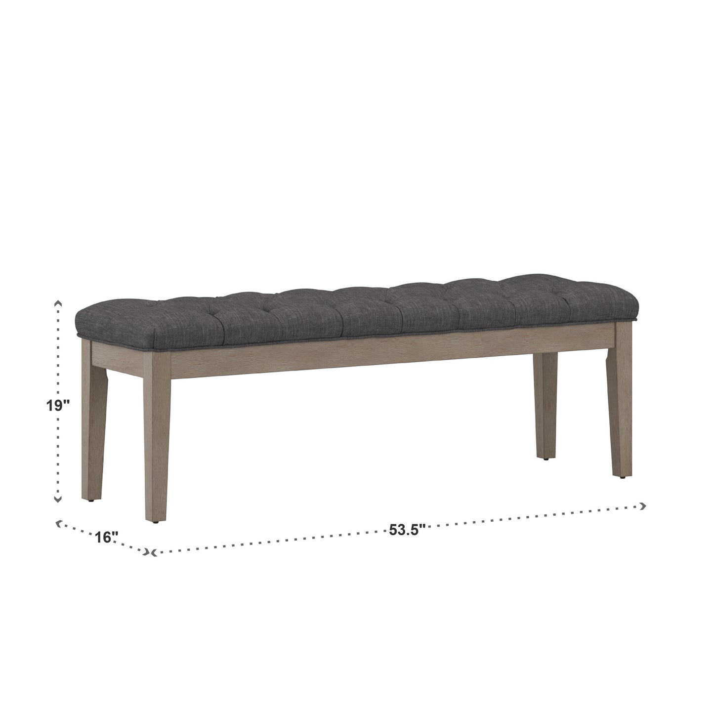 Premium Tufted Reclaimed Look 52-inch Upholstered Bench - Dark Gray Linan