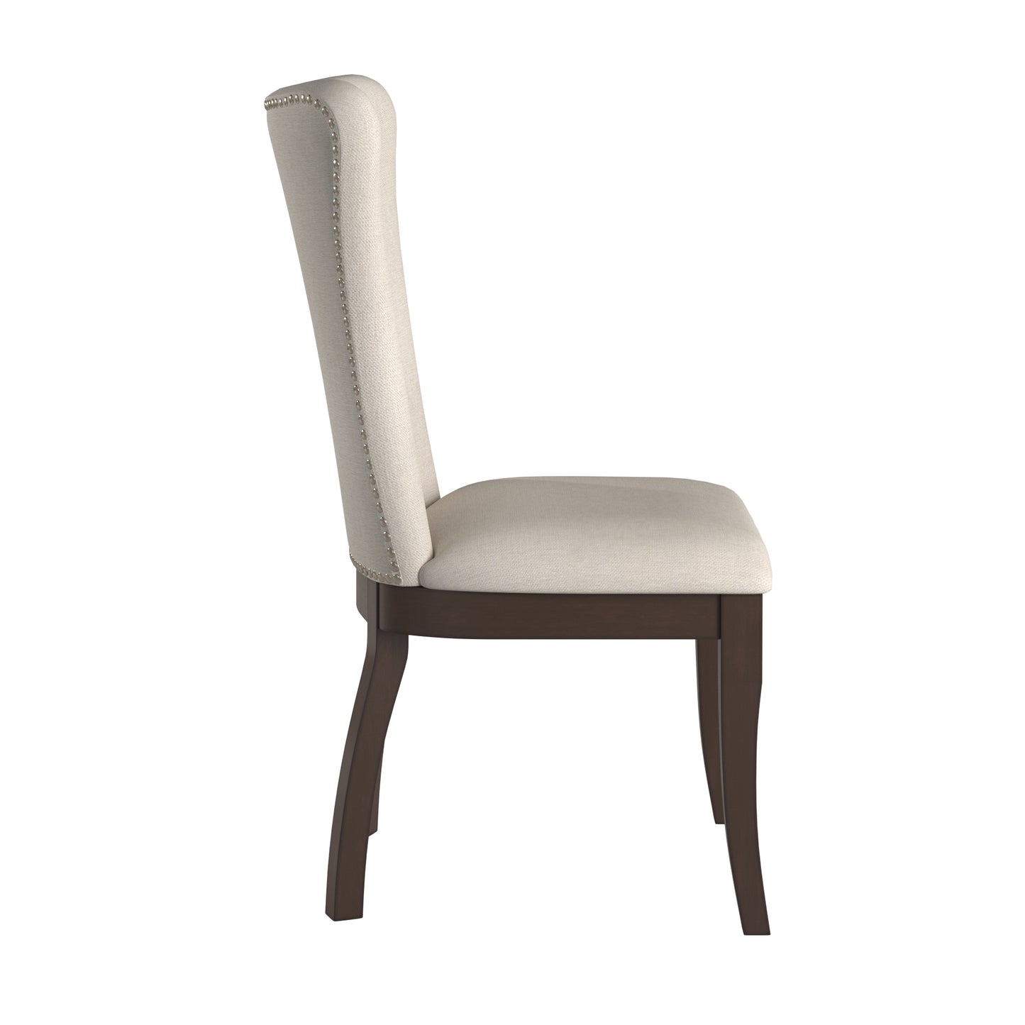 Fabric Wingback Dining Chairs (Set of 2) - Beige Fabric, Dark Cherry Finish