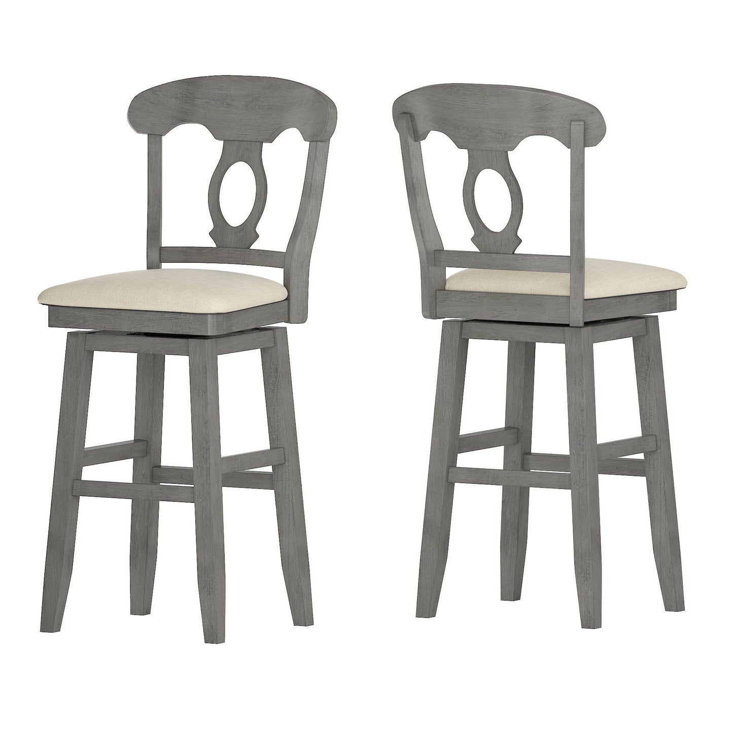 Napoleon Back Wood Swivel Bar Stool - Antiqua Gray Finish