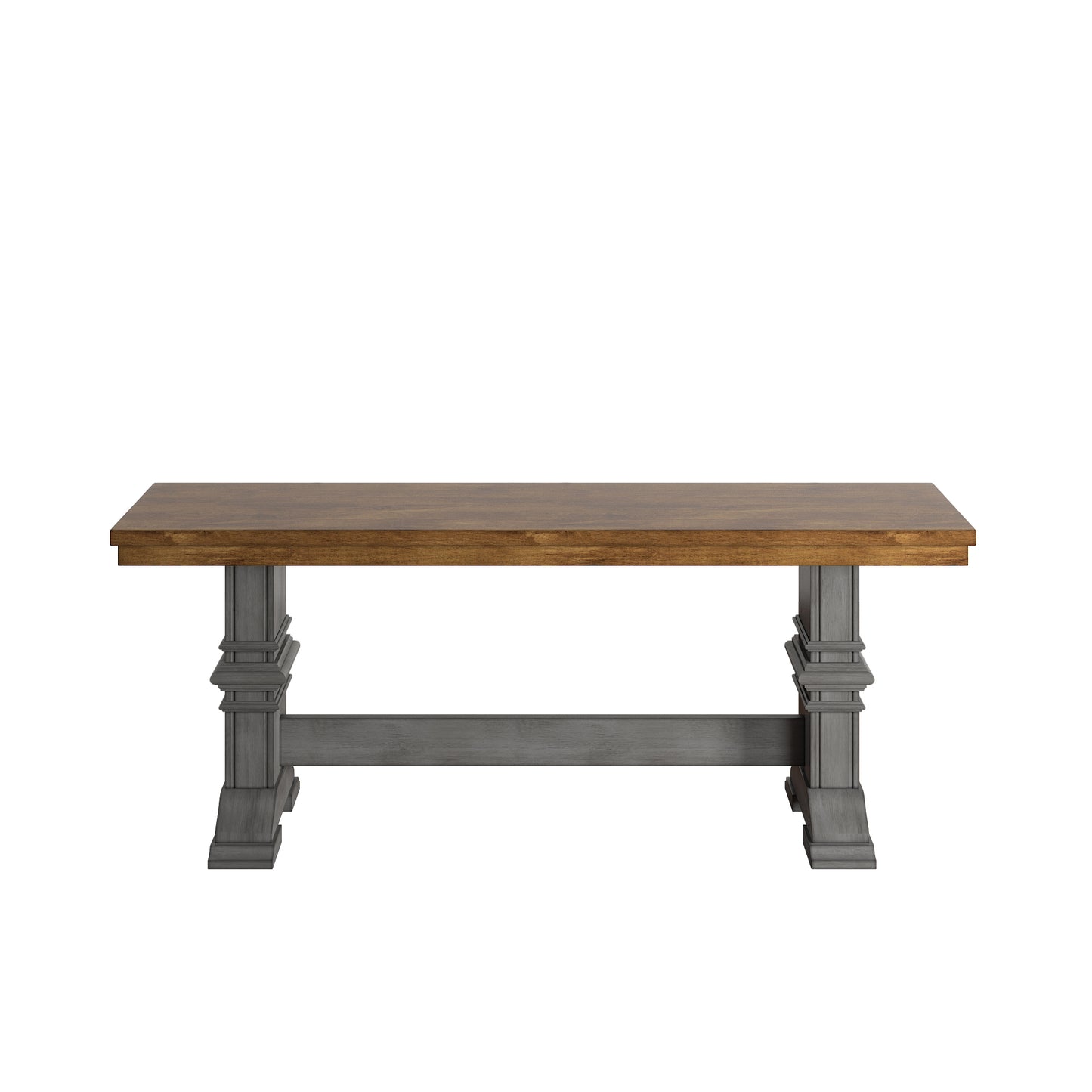 Two-Tone Trestle Leg Wood Dining Bench - Oak Top with Antique Gray Base