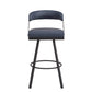 Black Finish Metal Vegan Leather Swivel Chair (Set of 2) - 29 in. Bar Height, Blue