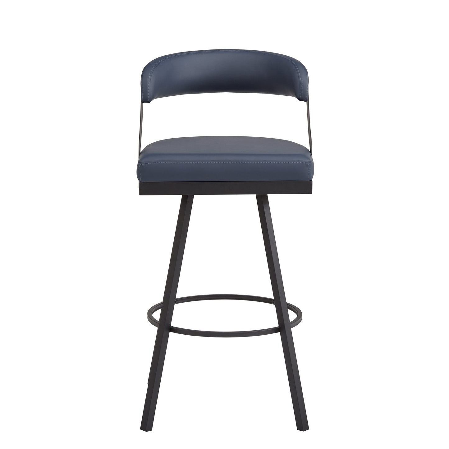 Black Finish Metal Vegan Leather Swivel Chair (Set of 2) - 29 in. Bar Height, Blue