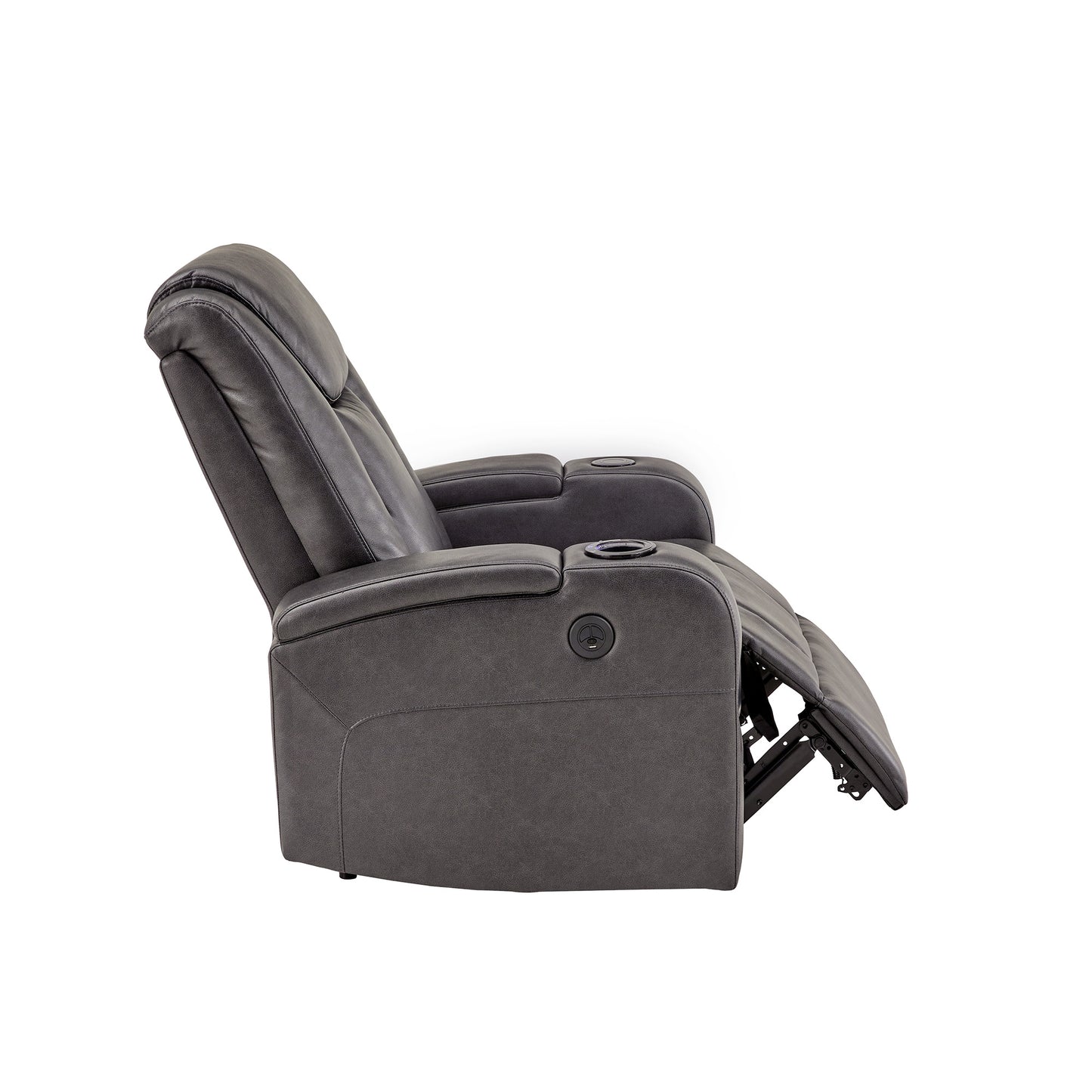 Gray Vegan Leather LED Power Recliner with Speaker, Storage, USB and Wireless Charger