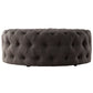 Round Tufted Ottoman with Casters - Dark Gray Linen