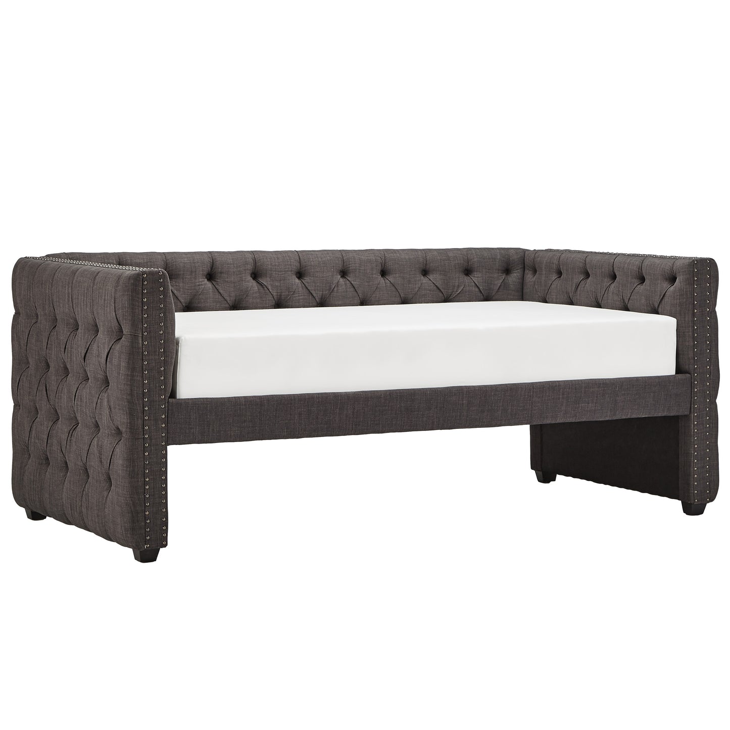 Tufted Nailhead Daybed - Dark Gray Linan, No Trundla