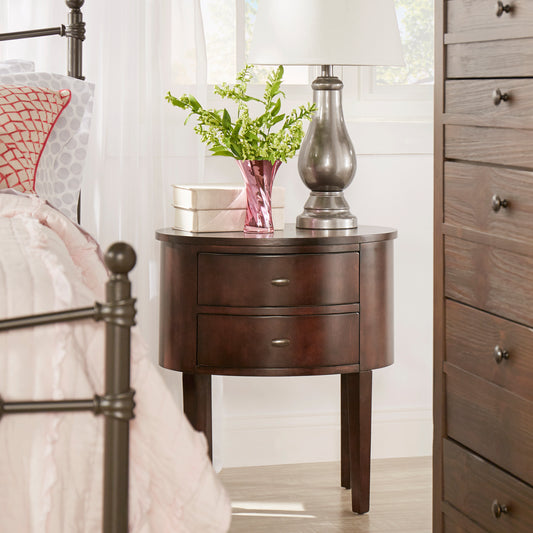 2-Drawer Oval Wood Accent Table - Espresso